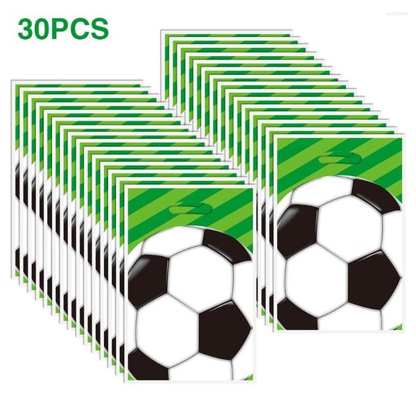 Embrulho de presentes 30pcs festas saco de festas fãs de aniversário carregando plástico portátil de desenho animado com alças Padrão de futebol da bolsa para crianças