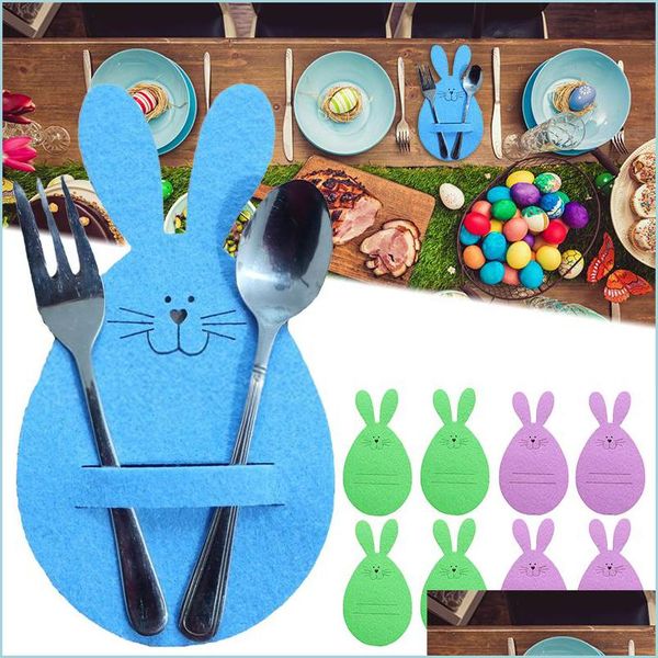 Anderes Tischdekorationszubehör 4 Teile/satz Osterhasen-Besteckbeutel Frühlingsparty-Kaninchen-Eier-förmiger Löffel-Gabel-Halter-Abendessen-Tab Dhw5Y