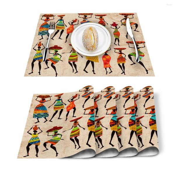 TABES DE TABELA 4/6PCS Conjunto de mulheres étnicas Africanas Impressa Linho de linho de algodão Acessórios de cozinha em casa Placemats decorativos