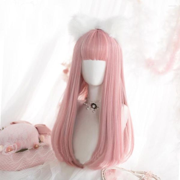 FESTIDOS DE PARTEM COSPLAYMIX 55cm Lolita Resistente ao calor Japão fofo cabelo liso de cabelo rosa rosa