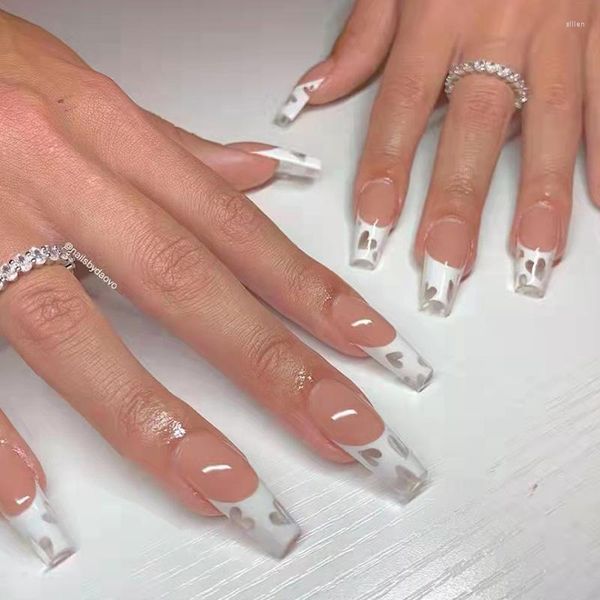 Unghie finte 24 pezzi / set White Love Super Long Ballet Nail Piece Press-On Art Materiale professionale fatto a mano falso