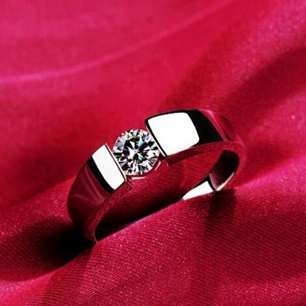 S925 Sterling Silber Ringe für Männer 1,0 ct Rundschliff Zirkonia Diamant Solitärring Ehering Verlobung Bräutigam