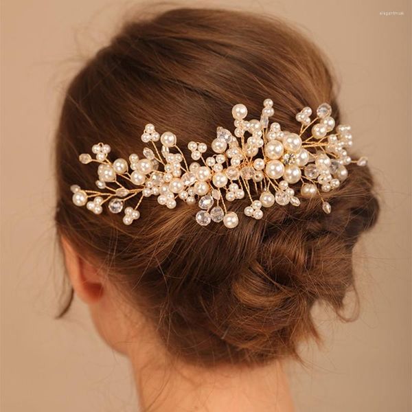 Kopfschmuck Perle Kristall Blume Braut Haarkämme Hochzeit Zubehör Luxus Bräute Kopfschmuck Braut Kopfbedeckung Handgemacht Party Prom Tiara