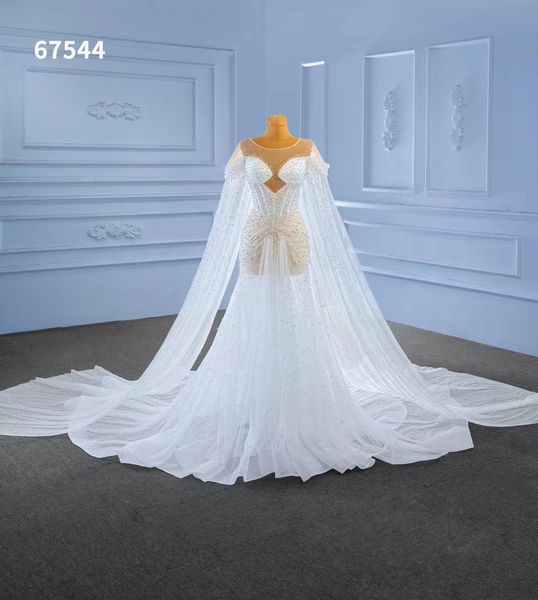 Querido vestido de casamento feito à mão com miçangas elegante show fino cauda de peixe alta um ombro pesado SM67544