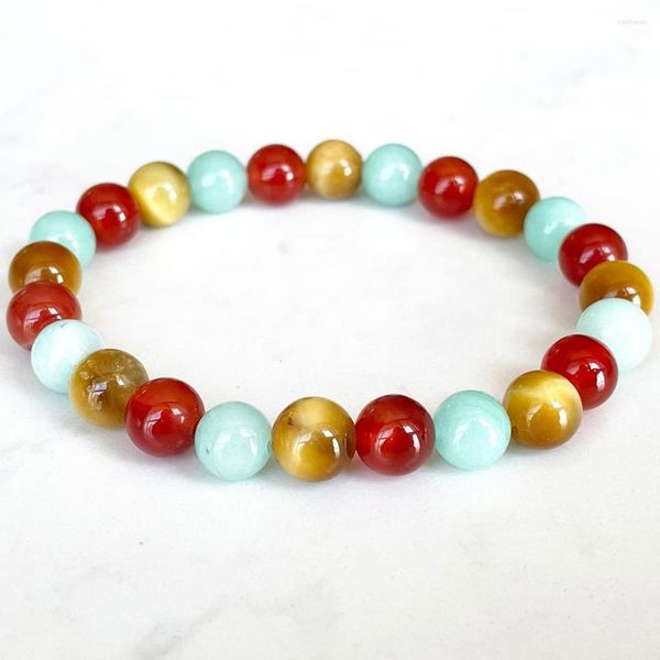 Pulseiras de link mg1717 pulseira de zodíaco feminino 8 mm Golden Tiger Eye Amazonite Carnelian chakra pulso mala jóias de pedras preciosas naturais