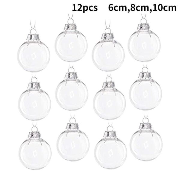 Decoração de festa 12pcs 6/8/10cm Bola de plástico transparente Ornamento de Natal Clear Bauble para Natal Crianças Presente Decorações de caixas presentes