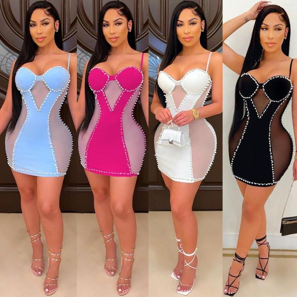 Vestidos casuais Adogirl Spaghetti Strap Mini Lace Mulheres Sexy Cut Out Bodycon Party Beading Stretch Short Backless Club Vestido