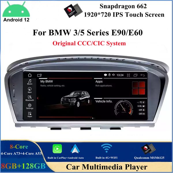 8,8 Zoll Android 12 Auto-DVD-Player für BMW 3/5 Serie E60 E61 E62 E63 E64 E90 E91 E92 Qualcomm 8 Core Stereo Multimedia GPS Navigation Bluetooth WIFI CarPlay Android Auto