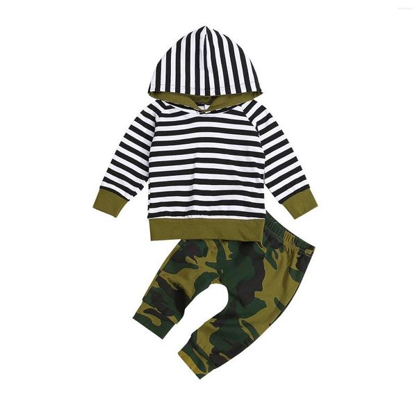 Kleidung Sets 2022 0-12M Casual Boy Streifen Langarm Mit Kapuze Tops Sweatshirt Und Camouflage Hosen Harem Hosen 2 stücke Set