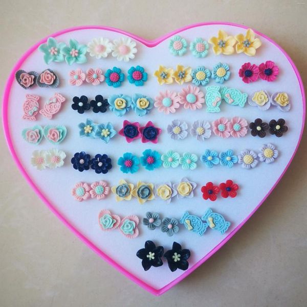 Orecchini a bottone 36 paia di plastica antiallergica in resina fiore argilla frutta orecchini a bottone per bambini ragazze orecchini per bambini set mix di gioielli da donna
