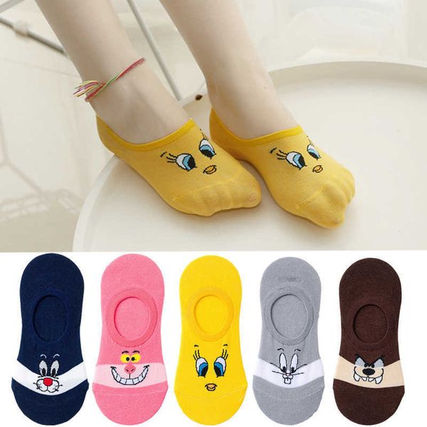 Meias Meios 5Pairs/lote verão Coreia Socks Mulheres desenho animado Cat Corte Animal engraçado tornozelo algodão invisível T2221102