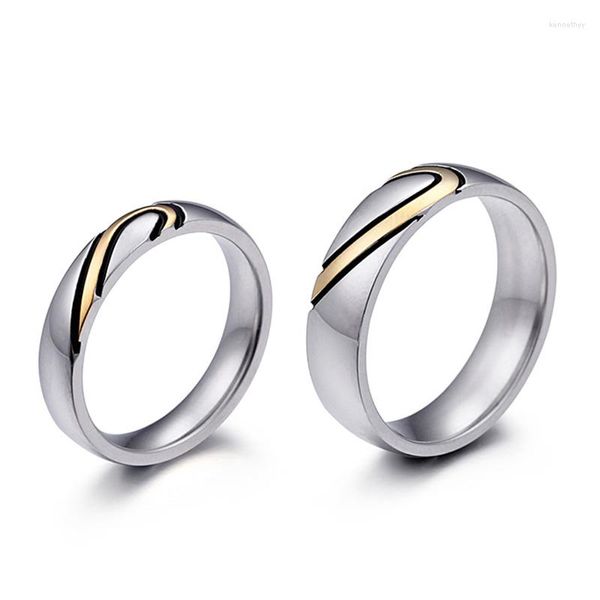 Anéis de casamento jóias colorido de cor de cor de coração para homens para homens Men Silver Stainless Steel Amante Promessa do Dia dos Namorados Presentes