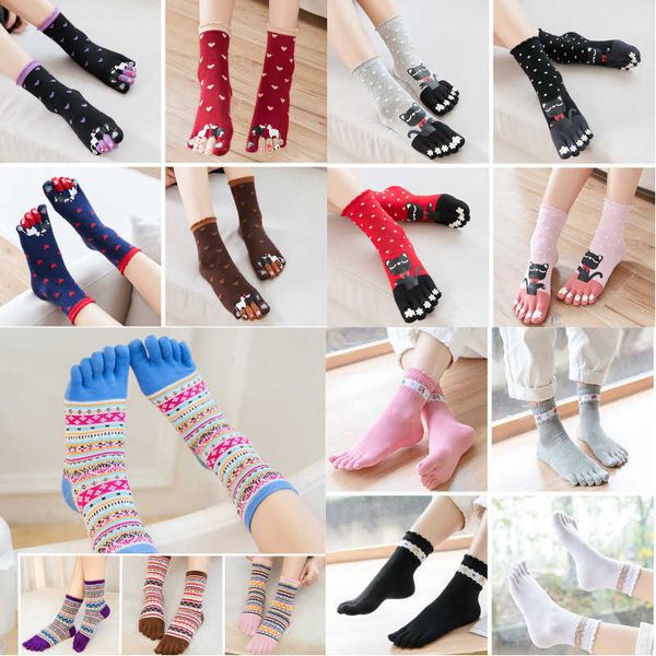 Носки чулочно -носовые носки пять пальцев носки лодыжки женщины красочные японские милые носки для носков T221102