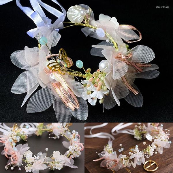 Copricapo Sposa Principessa Ghirlanda di fiori artificiali Corona per testa con nastro regolabile Ghirlanda per capelli per vacanze nuziali Fascia per capelli Halo Tiara