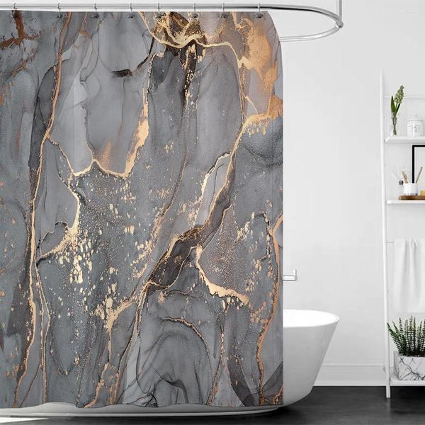 Cortinas de chuveiro luta de marmorete de ouro de luxo cortinas de listras para acessórios para o banheiro Conjunto de banheira com ganchos à prova d'água