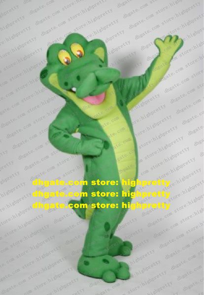 Grüner Alligator Alligator Krokodil Maskottchen Kostüm Erwachsene Zeichentrickfigur Sport Karneval Werbekampagne zz7821