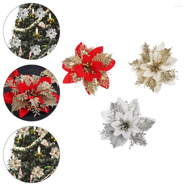 Flores decorativas Decorações de Natal Poinsettia Flowersflower Tree Artificial Ornaments Decoração de folga de ouro Xmas PointSettas