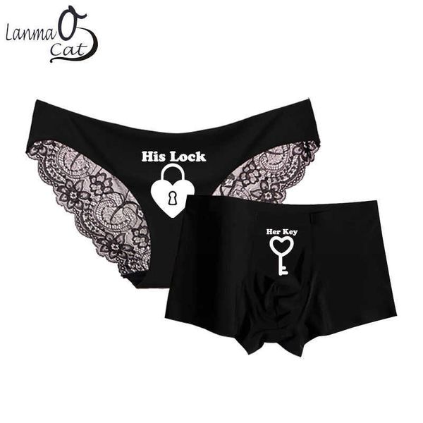 Slips Höschen Romantische passende Paare Höschen Smoonty Ice-Seide Nahtlose Männer Boxershorts und Sexy Spitze Frauen Slips Schwarz Liebhaber Unterhosen T221108