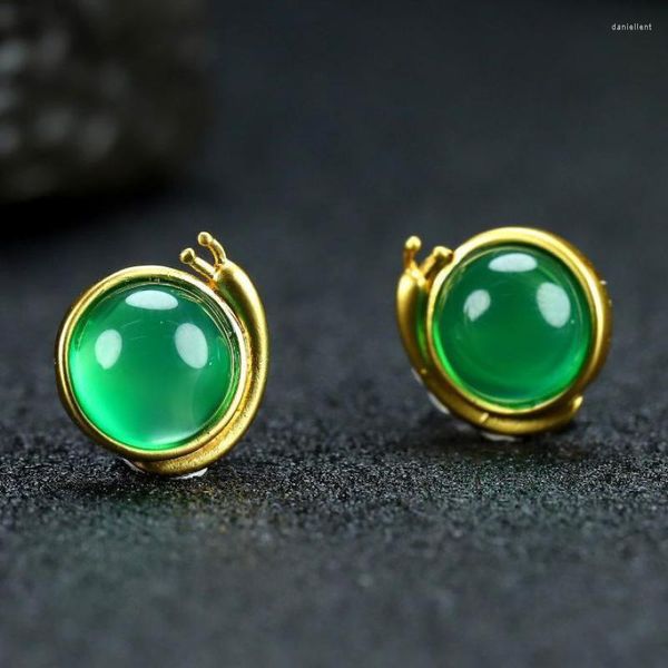 Ohrstecker, natürliche grüne Jade, Schnecke, für Damen, edler Schmuck, Zubehör, 24 Karat vergoldet, reines Kupfer, Jade, Damengeschenke