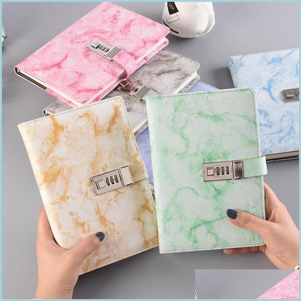 Notepads A5 Marmor Textur Notizbuch mit Passwort Sperre Leder Notepad Agenda Diary Planer School Schreibwarengeschenke Ablieferung von Dhiqw