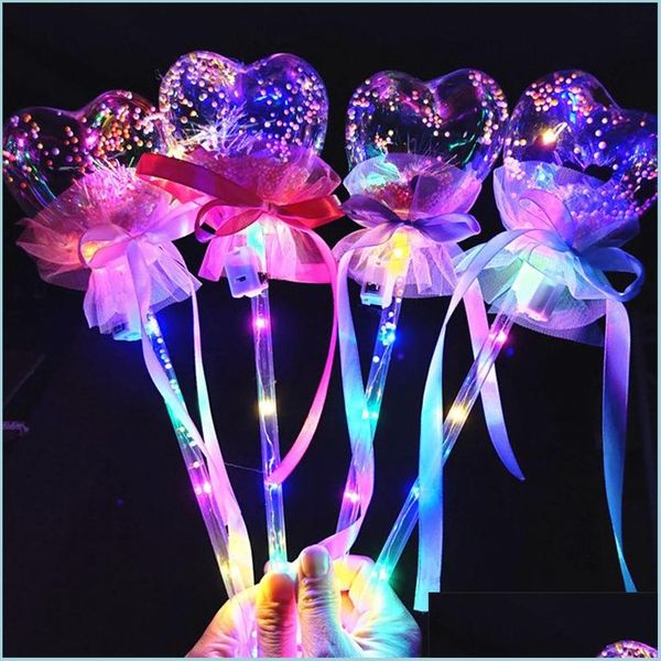 Decorações de Natal Liderou Bobo Wand Round Star Heart Heart Light Up Princess Stick Magic for Kids Girls Christmas Holiday Holiday Dhwau