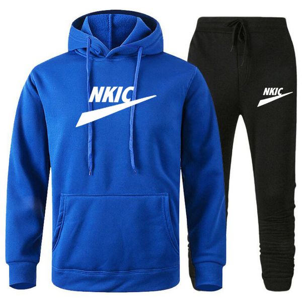 2023 Marca de moda Blue Tracksuit Men Manga Longa Capuz Sports Sports Definir blusas de pulôver e calças de corrida roupa casual