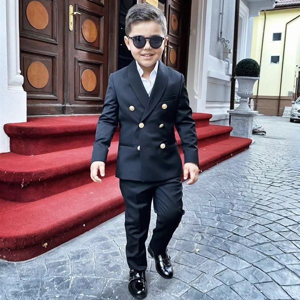 Boy's Anzüge 2 PCs Kostüm Schal Revers Tuxedos Slim Fit Bräutigam Prom Terno Kids Blazer Doppelbruste Jungenanzüge für Hochzeiten