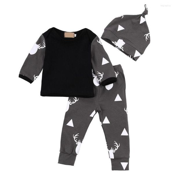 Set di abbigliamento UK Born Baby Girl Boy Deer Tops T-shirt Pantaloni Hat Outfits Set Clothes 0-2T