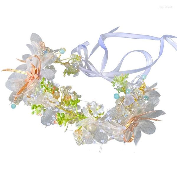 Kopfbedeckungen Braut Prinzessin Künstliche Blumengirlande Krone mit verstellbarem Band Hochzeit Haarkranz Tiara Stirnband Handgelenk Armband