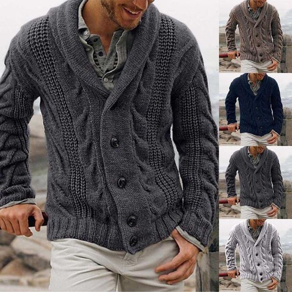 Maglioni da uomo Autunno Inverno Uomo Maglione lavorato a maglia tinta unita Bottoni Maglione Cappotto Cardigan con colletto grosso Giacca calda Top