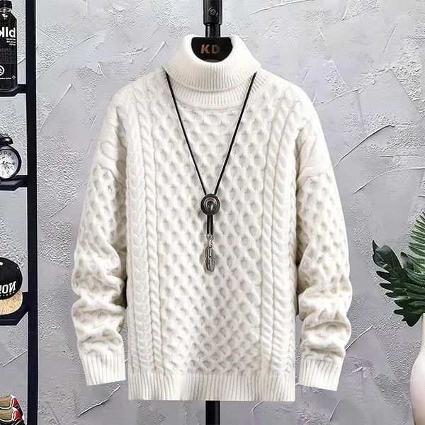 Suéteres masculinos Winter Winter Color Solid Lizover Men Moda Moda Casual Sweater Tops Homme Trend High Neck