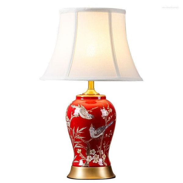 Lâmpadas de mesa vintage chinês cerâmica luz lanterna clássica moderna quente romântico casamento quarto lâmpada cabeceira led