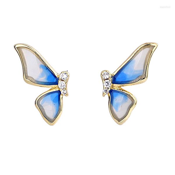 Brincos de garanhão Asa de borboleta de esmalte simples para mulheres Soild 925 Sterling Silver 14K Dream Gold Dream Jóias finas