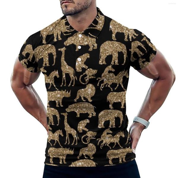 Polos masculinos de animais selvagens camisetas casuais casuais douradas camisa pólo impressão macho masculino de verão de manga curta de manga curta