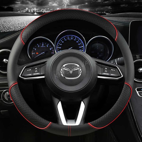 Direksiyon simidi CX-3 CX-4 CX-5 CX-7 CX-9 Mazda 3 Axela 6 GH GJ Demio Anti-Slip Otomatik Aksesuarlar için Mikrofiber Deri Araç Direksiyon Kapağı