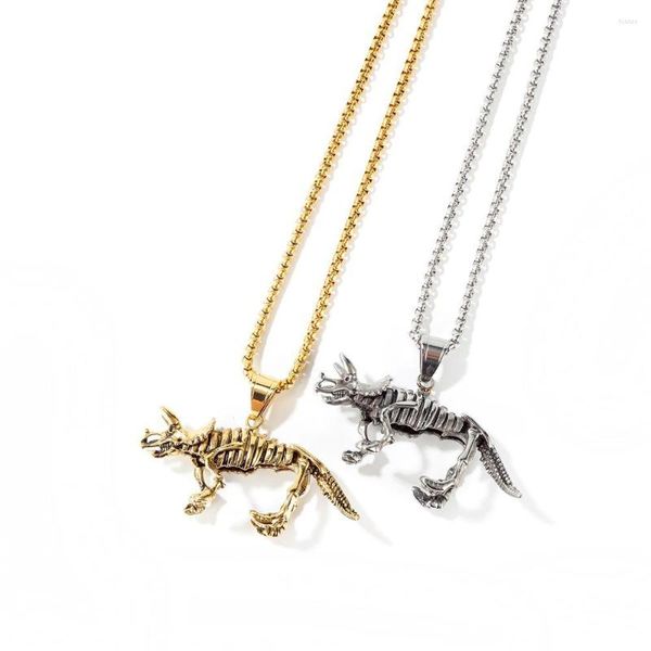 Anhänger Halsketten Vintage Triceratops Dinosaurier Skelett Halskette Edelstahl Kette Punk Schmuck für Männer