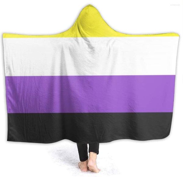 Coperte bandiera non binaria bandiera di genere identit￠ di genere LGBT con cappuccio super morbido coperta di tiro con cappuccio inverno uomini donne