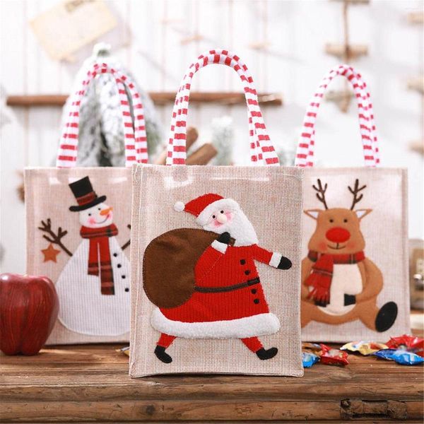 Scatole portaoggetti Natale Cartone animato Stampa Patch Ricamo Tela regalo Borsa Decorazioni Tote Tre stampa per # 50g