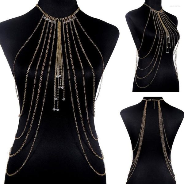 Anhänger Halsketten Mode Atemberaubende Sexy Körper Bauch Silber Gold Ton Schmuck Kette BH Slave Harness Halskette Quaste Taille DFJ505043