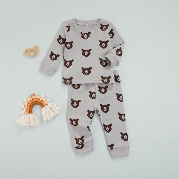 Conjuntos de roupas fofos menino de menino roupas panda estampar top calça calças casuais 2pcs roupas