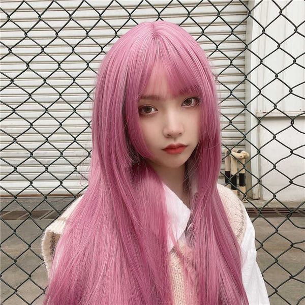 Hair Lace Wigs Jk peruca reto ji bangs finas rattan cor qi cintura feminina longa e macia irmã de cabelo falso