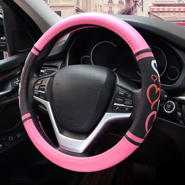 Capas de volante Capas de cartoon Coração de volante Tampas de volante Acessórios para carros de couro Microfeiber Para meninas rosa Caixa de cabine de direção de direção rosa Acessório T2221108