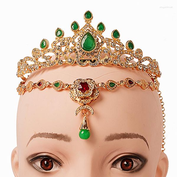 Copricapo Arabo Accessori per capelli da sposa Corona placcata oro Marocco Copricapo da sposa Strass Fascia per capelli da donna musulmana Regalo di matrimonio in metallo