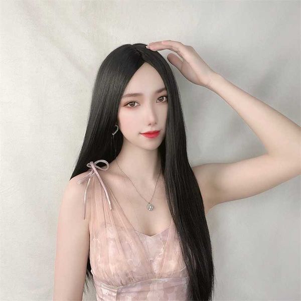 Кружевые парики для волос Япония и Южная Корея парик прямой симуляция скальпа расщепление талия длинное механизм волос химический волокнный головной убор женщин