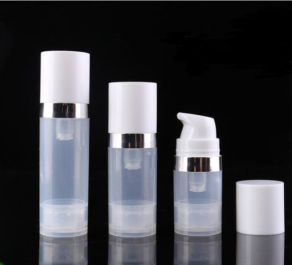 Leere 5 ml 10 ml luftlose Flaschen klare luftlose Vakuumpumpelotionflasche mit silbernen Linie Kosmetische Verpackung SN140