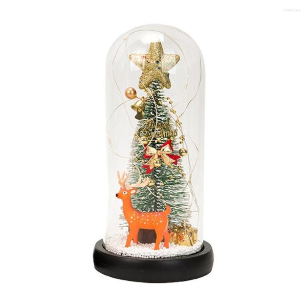 Árvore de decorações de Natal em capa de vidro iluminada decoração de mesa artificial de pinheiro