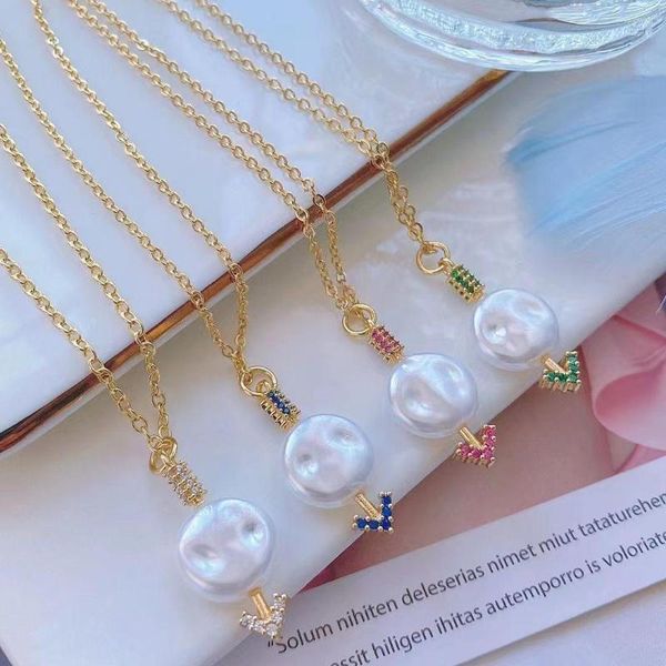 Anhänger Halsketten 5 stücke Natur Shell Perle Charme Für Frau Kristall Zirkon Pfeil Charms Gold Kette Halskette Geometrische Schmuck Halsband