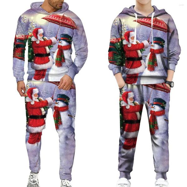 Erkeklerin eşofmanları aile mutlu noel hoodie/takım elbise babası anne kızı eşleşen kıyafetler, yıl çocuklara yetişkin kapüşonlu eşofman seti