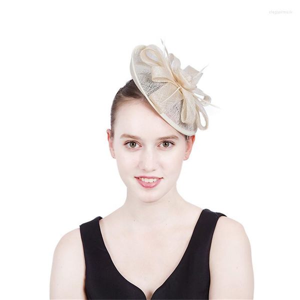 Kopfbedeckungen Verkauf von handgefertigten Flachshüten im britischen Stil, weiße Blumen-Bogenknoten-Feder-Braut-Hochzeits-Kopfbedeckungen und Haar-Accessoires