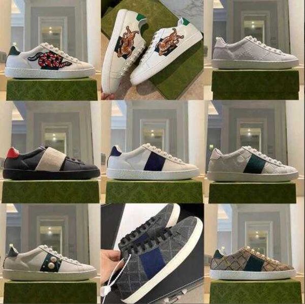 Designer-Damenschuhe, Schlangenbienen-gestickte Ace-Leder-Sneaker, Low-Top-Leder-Turnschuhe, weiße Gummiunterseite, Marken-Kristallstreifen-Muster, Freizeitschuhe mit Box Nr. 9